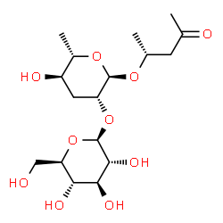 ChemSpider 2D Image | (2R)-4-Oxo-2-pentanyl 3,6-dideoxy-2-O-beta-D-glucopyranosyl-alpha-L-arabino-hexopyranoside | C17H30O10