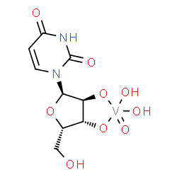 ChemSpider 2D Image | Dihydroxy(oxo)[1-(alpha-L-xylofuranosyl-kappa~2~O~2~,O~3~)-2,4(1H,3H)-pyrimidinedionato(2-)]vanadium | C9H12N2O9V