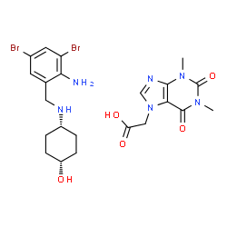 ChemSpider 2D Image | (1,3-Dimethyl-2,6-dioxo-1,2,3,6-tetrahydro-7H-purin-7-yl)acetic acid - cis-4-[(2-amino-3,5-dibromobenzyl)amino]cyclohexanol (1:1) | C22H28Br2N6O5