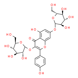 ChemSpider 2D Image | 3-(D-Glucopyranosyloxy)-5-hydroxy-2-(4-hydroxyphenyl)-4-oxo-4H-chromen-7-yl D-glucopyranoside | C27H30O16