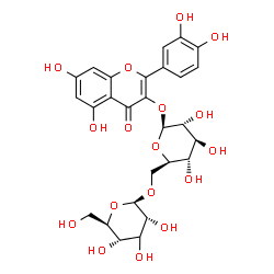 ChemSpider 2D Image | 2-(3,4-Dihydroxyphenyl)-5,7-dihydroxy-4-oxo-4H-chromen-3-yl 6-O-[(3xi)-beta-D-ribo-hexopyranosyl]-beta-D-glucopyranoside | C27H30O17