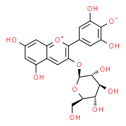 ChemSpider 2D Image | 4-[3-(beta-D-Glucopyranosyloxy)-5,7-dihydroxy-2-chromeniumyl]-2,6-dihydroxyphenolate | C21H20O12