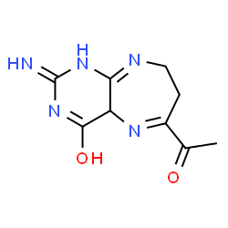 ChemSpider 2D Image | 1-(4-Hydroxy-2-imino-2,4a,7,8-tetrahydro-1H-pyrimido[4,5-b][1,4]diazepin-6-yl)ethanone | C9H11N5O2