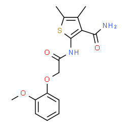 ChemSpider 2D Image | 2-{[(2-Methoxyphenoxy)acetyl]amino}-4,5-dimethyl-3-thiophenecarboxamide | C16H18N2O4S
