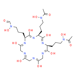 ChemSpider 2D Image | N,N'-{[(1Z,2S,3Z,5S,6Z,9Z,12Z,15Z,17S)-17-{3-[Formyl(hydroxy)amino]propyl}-3,6,9,12,15,18-hexahydroxy-1,4,7,10,13,16-hexaazacyclooctadeca-3,6,9,12,15,18-hexaene-2,5-diyl]di-3,1-propanediyl}bis(N-hydro
xyacetamide) | C26H43N9O12