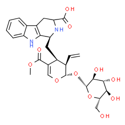 ChemSpider 2D Image | (1S)-1-{[(2S,3R,4S)-2-(beta-L-Glucopyranosyloxy)-5-(methoxycarbonyl)-3-vinyl-3,4-dihydro-2H-pyran-4-yl]methyl}-2,3,4,9-tetrahydro-1H-beta-carboline-3-carboxylic acid | C28H34N2O11