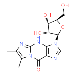 ChemSpider 2D Image | 6,7-Dimethyl-3-(beta-D-ribofuranosyl)-3,4-dihydro-9H-imidazo[1,2-a]purin-9-one | C14H17N5O5