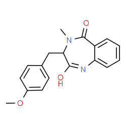 ChemSpider 2D Image | 2-Hydroxy-3-(4-methoxybenzyl)-4-methyl-3,4-dihydro-5H-1,4-benzodiazepin-5-one | C18H18N2O3