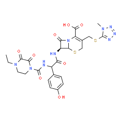 ChemSpider 2D Image | (7S)-7-{[{[(4-Ethyl-2,3-dioxo-1-piperazinyl)carbonyl]amino}(4-hydroxyphenyl)acetyl]amino}-3-{[(1-methyl-1H-tetrazol-5-yl)sulfanyl]methyl}-8-oxo-5-thia-1-azabicyclo[4.2.0]oct-2-ene-2-carboxylic acid | C25H27N9O8S2