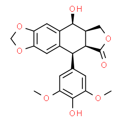 ChemSpider 2D Image | (5S,5aS,8aR,9S)-9-Hydroxy-5-(4-hydroxy-3,5-dimethoxyphenyl)-5,8,8a,9-tetrahydrofuro[3',4':6,7]naphtho[2,3-d][1,3]dioxol-6(5aH)-one | C21H20O8