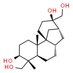 ChemSpider 2D Image | (1R,2S,5S,6R,7R,10S,12R,13R)-6,13-Bis(hydroxymethyl)-2,6-dimethyltetracyclo[10.3.1.0~1,10~.0~2,7~]hexadecane-5,13-diol | C20H34O4