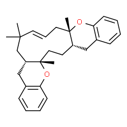 ChemSpider 2D Image | (5aS,7E,10aS,16aS,18aS)-5a,9,9,16a-Tetramethyl-5a,6,9,10,10a,16a,17,18,18a,19-decahydro-11H-chromeno[2',3':5,6]cycloundeca[1,2-b]chromene | C29H36O2