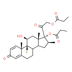ChemSpider 2D Image | (8xi,9beta,11beta,14xi,16beta)-9-Fluoro-11-hydroxy-16-methyl-3,20-dioxopregna-1,4-diene-17,21-diyl dipropanoate | C28H37FO7