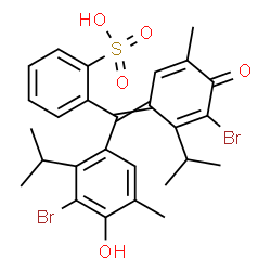 ChemSpider 2D Image | 2-[(3-Bromo-4-hydroxy-2-isopropyl-5-methylphenyl)(3-bromo-2-isopropyl-5-methyl-4-oxo-2,5-cyclohexadien-1-ylidene)methyl]benzenesulfonic acid | C27H28Br2O5S