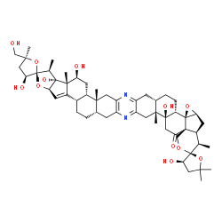 ChemSpider 2D Image | (2R,3S,3'S,3''R,4'R,4a'S,5S,5a'S,6a'R,6b'S,8a'S,11a'R,11b'S,13'S,13a'S,13b'R,14'S,16a'R,17b'S,19a'S,22a'R,22b'R,24a'R)-3,3'',13',13b',22b'-Pentahydroxy-5-(hydroxymethyl)-4',5,5'',5'',11a',13a',14',22a
'-octamethyl-4,4',4'',4a',5,5',5'',5a',7',8',8a',9',11',11a',11b',12',13',13a',13b',14',16a',17b',18',19',19a',20',22',22a',22b',23'-triacontahydro-3H,3''H-dispiro[furan-2,15'-furo[3'',2'':3',4']cyclo
penta[1',2':5,6]naphtho[1,2-b]oxireno[1',5']pyrano[3'',4'':2',3']cyclopenta[1',2':5,6]naphtho[1,2-i]phenazine-3',2''-furan]-24'(6b'H)-one | C54H74N2O12