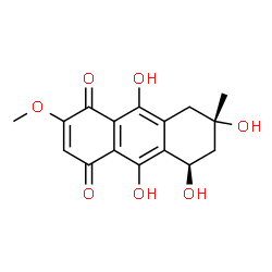 ChemSpider 2D Image | (5R,7S)-5,7,9,10-Tetrahydroxy-2-methoxy-7-methyl-5,6,7,8-tetrahydro-1,4-anthracenedione | C16H16O7