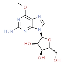 ChemSpider 2D Image | 9-(alpha-D-Arabinofuranosyl)-6-methoxy-9H-purin-2-amine | C11H15N5O5