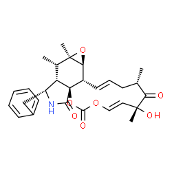 ChemSpider 2D Image | (1E,4S,6R,7E,11aS,14R,14aS,15S,15aR,16aS,16bS)-14-Benzyl-6-hydroxy-4,6,15,15a-tetramethyl-3,13,14,14a,15,15a,16a,16b-octahydro[1,3]dioxacyclotridecino[4,5-d]oxireno[f]isoindole-5,10,12(4H,6H)-trione | C28H33NO7