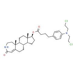 ChemSpider 2D Image | (5aR,5bR,7aS,8S,10aR,10bR)-5a,7a-Dimethyl-2-oxo-2,3,4,5,5a,5b,6,7,7a,8,9,10,10a,10b,11,12-hexadecahydrocyclopenta[5,6]naphtho[1,2-d]azepin-8-yl 4-{4-[bis(2-chloroethyl)amino]phenyl}butanoate | C33H46Cl2N2O3