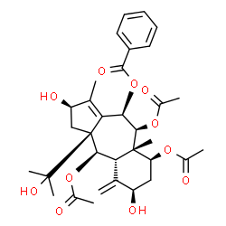 ChemSpider 2D Image | (2R,3aS,4R,4aS,6R,8S,8aS,9S,10R)-4,8,9-Triacetoxy-2,6-dihydroxy-3a-(2-hydroxy-2-propanyl)-1,8a-dimethyl-5-methylene-2,3,3a,4,4a,5,6,7,8,8a,9,10-dodecahydrobenzo[f]azulen-10-yl benzoate | C33H42O11