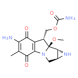 ChemSpider 2D Image | [(1aS,8R,8aS,8bR)-6-Amino-8a-methoxy-5-methyl-4,7-dioxo-1,1a,2,4,7,8,8a,8b-octahydroazireno[2',3':3,4]pyrrolo[1,2-a]indol-8-yl]methyl carbamate | C15H18N4O5