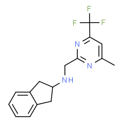 ChemSpider 2D Image | N-{[4-Methyl-6-(trifluoromethyl)-2-pyrimidinyl]methyl}-2-indanamine | C16H16F3N3