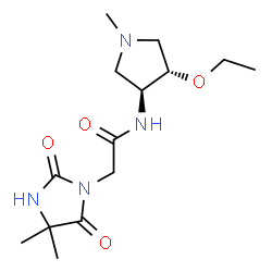 ChemSpider 2D Image | 2-(4,4-Dimethyl-2,5-dioxo-1-imidazolidinyl)-N-[(3S,4S)-4-ethoxy-1-methyl-3-pyrrolidinyl]acetamide | C14H24N4O4