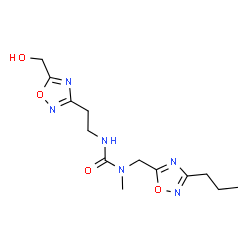 ChemSpider 2D Image | 3-{2-[5-(Hydroxymethyl)-1,2,4-oxadiazol-3-yl]ethyl}-1-methyl-1-[(3-propyl-1,2,4-oxadiazol-5-yl)methyl]urea | C13H20N6O4
