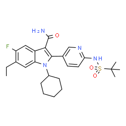 ChemSpider 2D Image | 1-Cyclohexyl-6-ethyl-5-fluoro-2-(6-{[(2-methyl-2-propanyl)sulfonyl]amino}-3-pyridinyl)-1H-indole-3-carboxamide | C26H33FN4O3S