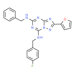ChemSpider 2D Image | N~5~-Benzyl-N~7~-(4-fluorobenzyl)-2-(2-furyl)[1,2,4]triazolo[1,5-a][1,3,5]triazine-5,7-diamine | C22H18FN7O