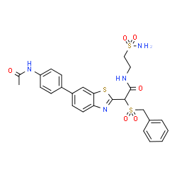 ChemSpider 2D Image | 2-[6-(4-Acetamidophenyl)-1,3-benzothiazol-2-yl]-2-(benzylsulfonyl)-N-(2-sulfamoylethyl)acetamide | C26H26N4O6S3