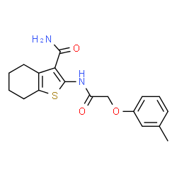 ChemSpider 2D Image | 2-{[(3-Methylphenoxy)acetyl]amino}-4,5,6,7-tetrahydro-1-benzothiophene-3-carboxamide | C18H20N2O3S