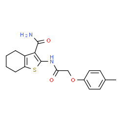 ChemSpider 2D Image | 2-{[(4-Methylphenoxy)acetyl]amino}-4,5,6,7-tetrahydro-1-benzothiophene-3-carboxamide | C18H20N2O3S