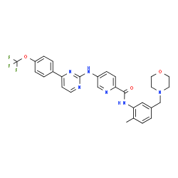 ChemSpider 2D Image | N-[2-Methyl-5-(4-morpholinylmethyl)phenyl]-5-({4-[4-(trifluoromethoxy)phenyl]-2-pyrimidinyl}amino)-2-pyridinecarboxamide | C29H27F3N6O3