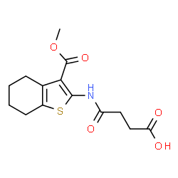 ChemSpider 2D Image | 4-{[3-(Methoxycarbonyl)-4,5,6,7-tetrahydro-1-benzothiophen-2-yl]amino}-4-oxobutanoic acid | C14H17NO5S