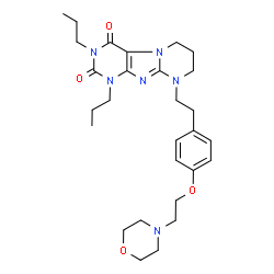 ChemSpider 2D Image | 9-(2-{4-[2-(4-Morpholinyl)ethoxy]phenyl}ethyl)-1,3-dipropyl-6,7,8,9-tetrahydropyrimido[2,1-f]purine-2,4(1H,3H)-dione | C28H40N6O4