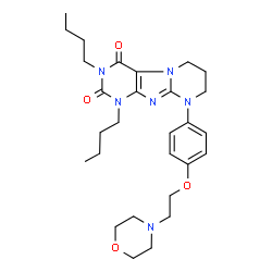 ChemSpider 2D Image | 1,3-Dibutyl-9-{4-[2-(4-morpholinyl)ethoxy]phenyl}-6,7,8,9-tetrahydropyrimido[2,1-f]purine-2,4(1H,3H)-dione | C28H40N6O4