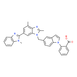 ChemSpider 2D Image | 2-{5-[(1,2',7'-Trimethyl-1H,3'H-2,5'-bibenzimidazol-3'-yl)methyl]-1H-indol-1-yl}benzoic acid | C33H27N5O2