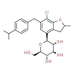 ChemSpider 2D Image | (1S)-1,5-Anhydro-1-[7-chloro-6-(4-isopropylbenzyl)-2-methyl-2,3-dihydro-1-benzofuran-4-yl]-D-glucitol | C25H31ClO6