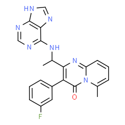 ChemSpider 2D Image | 3-(3-Fluorophenyl)-6-methyl-2-[1-(9H-purin-6-ylamino)ethyl]-4H-pyrido[1,2-a]pyrimidin-4-one | C22H18FN7O