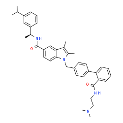 ChemSpider 2D Image | 1-[(2'-{[2-(Dimethylamino)ethyl]carbamoyl}-4-biphenylyl)methyl]-N-[(1S)-1-(3-isopropylphenyl)ethyl]-2,3-dimethyl-1H-indole-5-carboxamide | C40H46N4O2