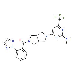 ChemSpider 2D Image | {5-[2-(Dimethylamino)-6-(trifluoromethyl)-4-pyrimidinyl]hexahydropyrrolo[3,4-c]pyrrol-2(1H)-yl}[2-(2H-1,2,3-triazol-2-yl)phenyl]methanone | C22H23F3N8O