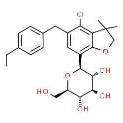 ChemSpider 2D Image | (1S)-1,5-Anhydro-1-[4-chloro-5-(4-ethylbenzyl)-3,3-dimethyl-2,3-dihydro-1-benzofuran-7-yl]-D-glucitol | C25H31ClO6