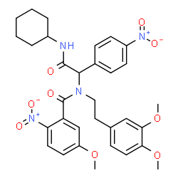 ChemSpider 2D Image | N-[2-(Cyclohexylamino)-1-(4-nitrophenyl)-2-oxoethyl]-N-[2-(3,4-dimethoxyphenyl)ethyl]-5-methoxy-2-nitrobenzamide | C32H36N4O9