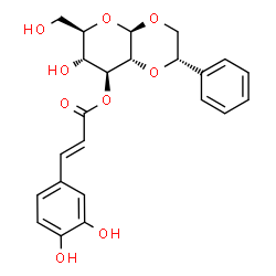 ChemSpider 2D Image | (2S,4aR,6R,7R,8S,8aR)-7-Hydroxy-6-(hydroxymethyl)-2-phenylhexahydro-4aH-pyrano[2,3-b][1,4]dioxin-8-yl (2E)-3-(3,4-dihydroxyphenyl)acrylate (non-preferred name) | C23H24O9