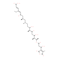 ChemSpider 2D Image | (2E,4E,8R,10S,13S,14S,17R,18S,19R)-4-Ethyl-13,17-dihydroxy-19-{[(3R)-3-hydroxy-3-(4-methyl-2,5-dioxo-2,5-dihydro-3-furanyl)propanoyl]oxy}-8,10,14,18-tetramethyl-6,15-dioxo-2,4-icosadienoic acid | C34H50O12