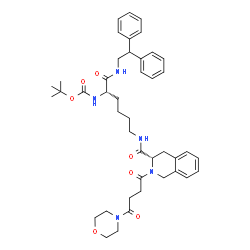 ChemSpider 2D Image | 2-Methyl-2-propanyl {(2S)-1-[(2,2-diphenylethyl)amino]-6-[({(3S)-2-[4-(4-morpholinyl)-4-oxobutanoyl]-1,2,3,4-tetrahydro-3-isoquinolinyl}carbonyl)amino]-1-oxo-2-hexanyl}carbamate | C43H55N5O7