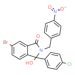 ChemSpider 2D Image | 6-Bromo-3-(4-chlorophenyl)-3-hydroxy-2-(4-nitrobenzyl)-1-isoindolinone | C21H14BrClN2O4