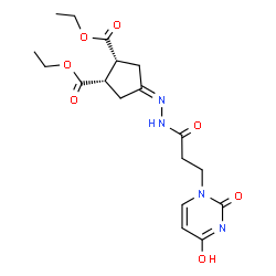 ChemSpider 2D Image | Diethyl (1R,2S,4E)-4-{[3-(4-hydroxy-2-oxo-1(2H)-pyrimidinyl)propanoyl]hydrazono}-1,2-cyclopentanedicarboxylate | C18H24N4O7