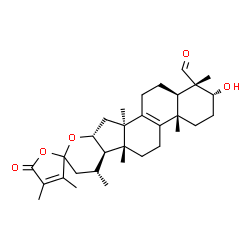 ChemSpider 2D Image | (3alpha,16alpha)-3-Hydroxy-24-methyl-26-oxo-16,23:23,26-diepoxylanosta-8,24-dien-28-al | C31H44O5